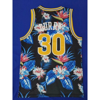 Maglia Warriors 30 Stephen Curry Nero 2009-10 Hardwood Classics Floral Fashion Swingman